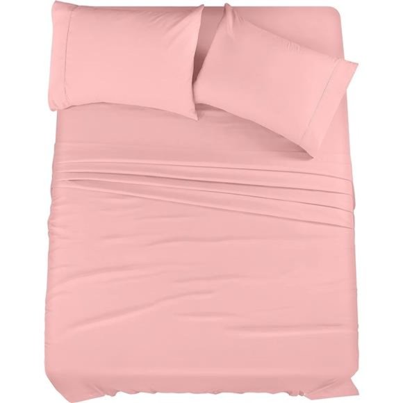 NEW - Bedding Queen Bed Sheets Set - 4 Piece Bedding, Microfiber,Queen, Pink - Picture 1 of 5